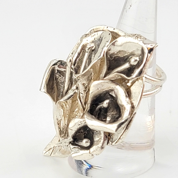 CALLA LILIES BOUQUET RING HANDMADE IN STERLING SILVER METAL SIZE 6.5 - Picture 5 of 12